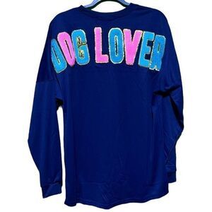 NWT Simply Southern Long Sleeve‎ Dog Lover Sparkle Jersey Shirt Navy Blue Large